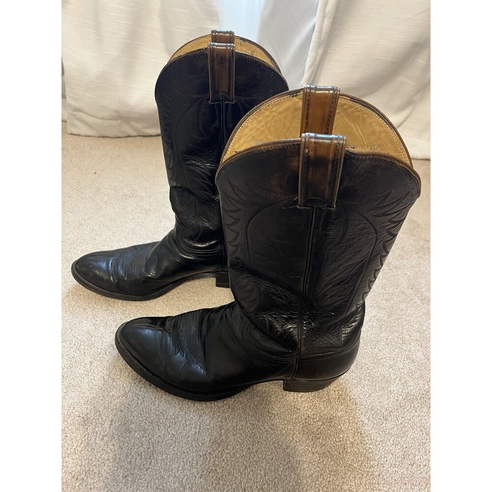 Vintage Justin Boots Mens 11 D Leather Cowboy Western Black Roper T9227 80s